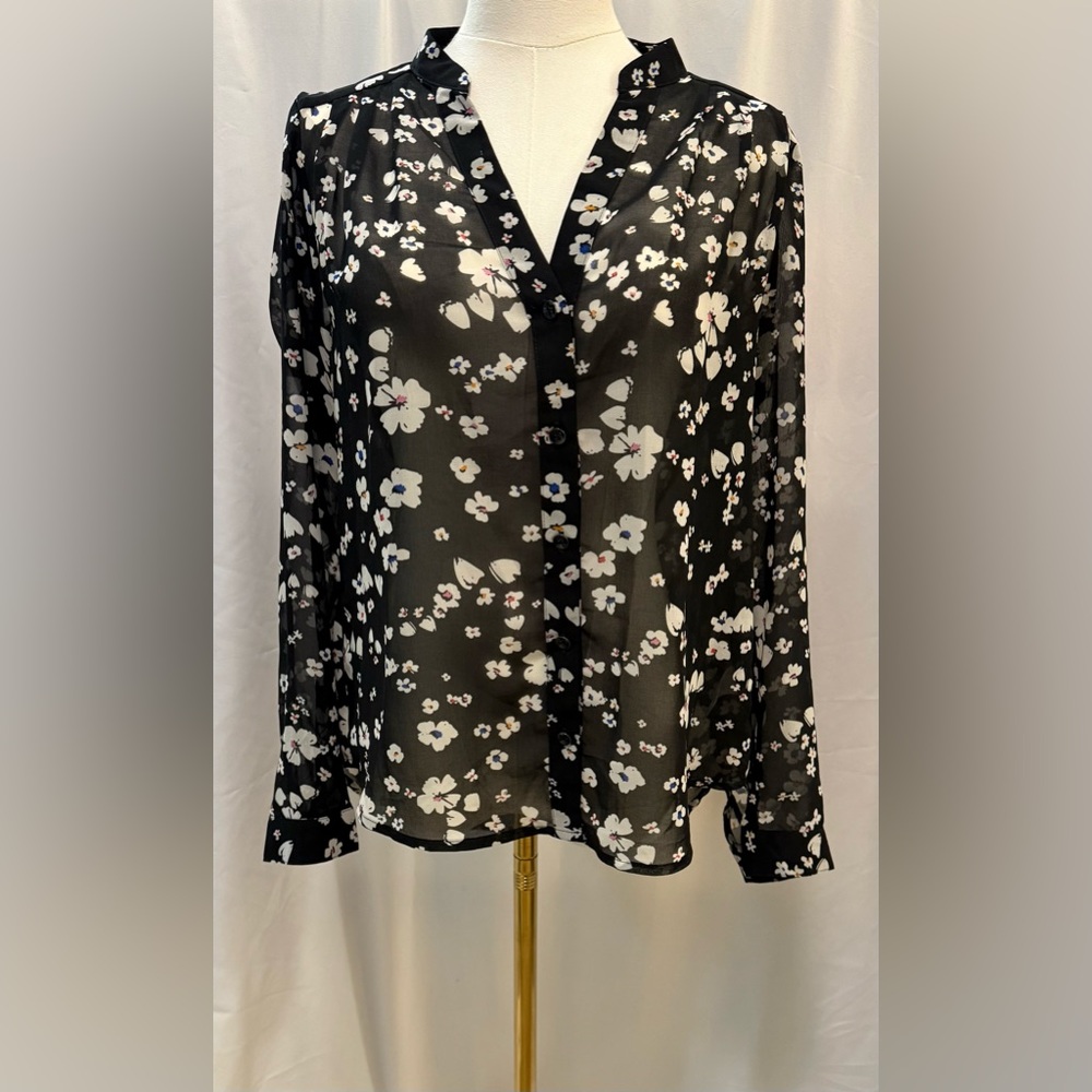CAbi Black Floral Sheer Blouse